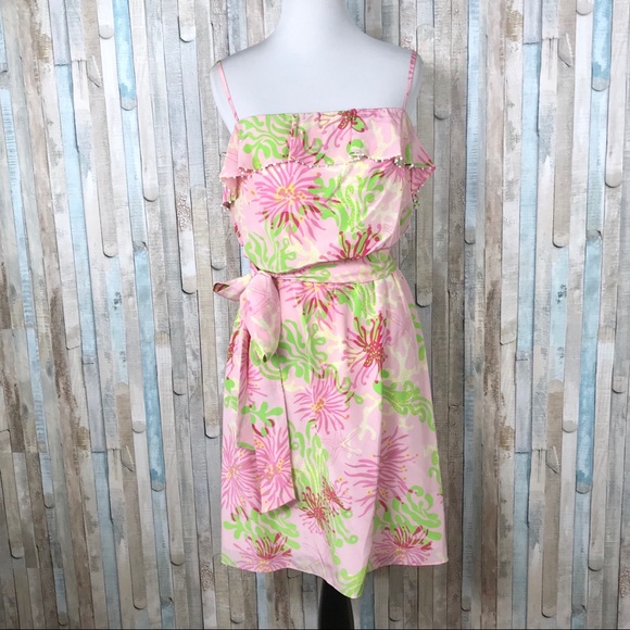 Lilly Pulitzer 4 Pink Darcia Silk Dress Ruffled - Picture 2 of 6